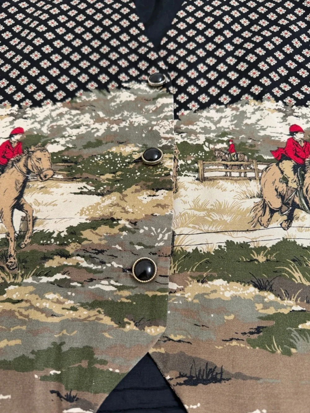 Vintage Koret Equestrian‎ Print Button-Front Vest Cottagecore Western Size 14